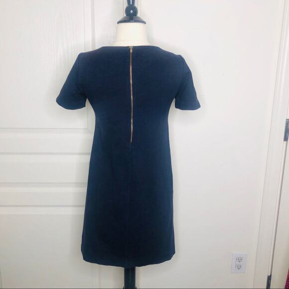 J Crew Stripe Knit Shift Dress Navy Blue Ivory Cream exposed zipper - Picture 7 of 8